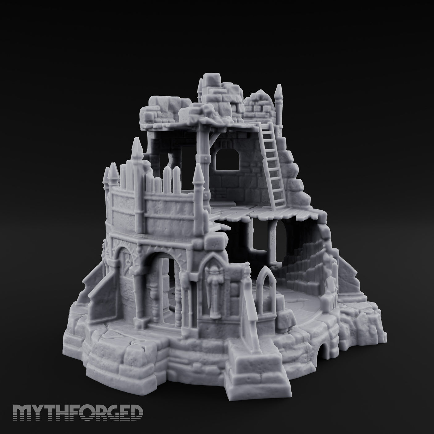 Spire-Bristled Idol-Flanked Gothic Temple Ruins Miniature for Dungeons and Dragons, Pathfinder or other TTRPGs