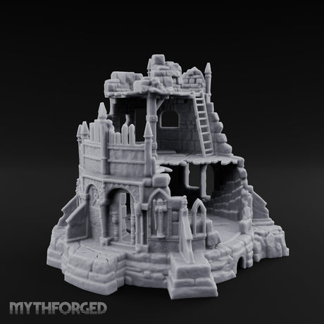 Spire-Bristled Idol-Flanked Gothic Temple Ruins Miniature for Dungeons and Dragons, Pathfinder or other TTRPGs