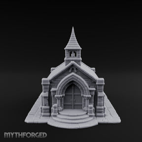 Spire-Capped Arch-Doored Gothic Stone Chapel Miniature for Dungeons and Dragons, Pathfinder or other TTRPGs
