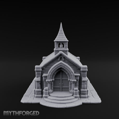 Spire-Capped Arch-Doored Gothic Stone Chapel Miniature for Dungeons and Dragons, Pathfinder or other TTRPGs