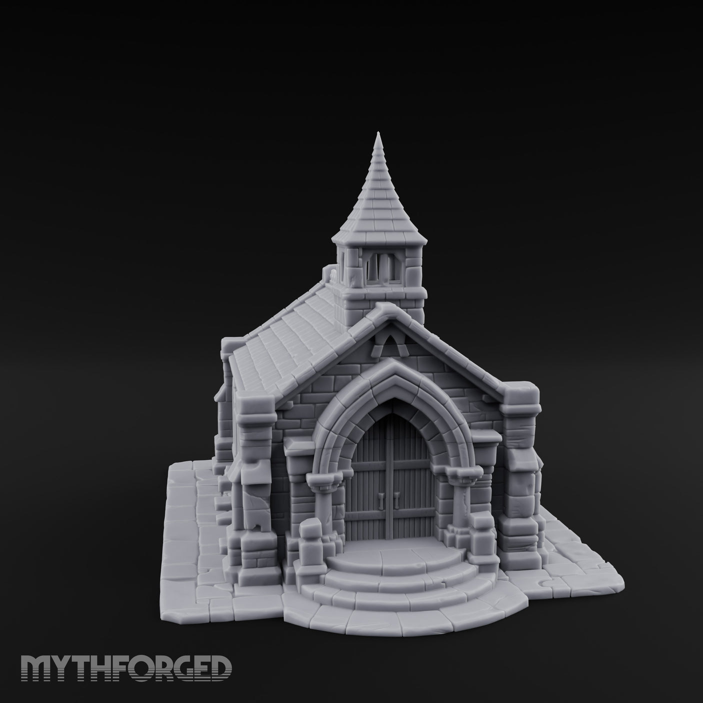 Spire-Capped Arch-Doored Gothic Stone Chapel Miniature for Dungeons and Dragons, Pathfinder or other TTRPGs