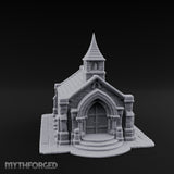 Spire-Capped Arch-Doored Gothic Stone Chapel Miniature for Dungeons and Dragons, Pathfinder or other TTRPGs