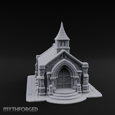 Spire-Capped Arch-Doored Gothic Stone Chapel Miniature for Dungeons and Dragons, Pathfinder or other TTRPGs