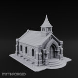 Spire-Capped Arch-Doored Gothic Stone Chapel Miniature for Dungeons and Dragons, Pathfinder or other TTRPGs