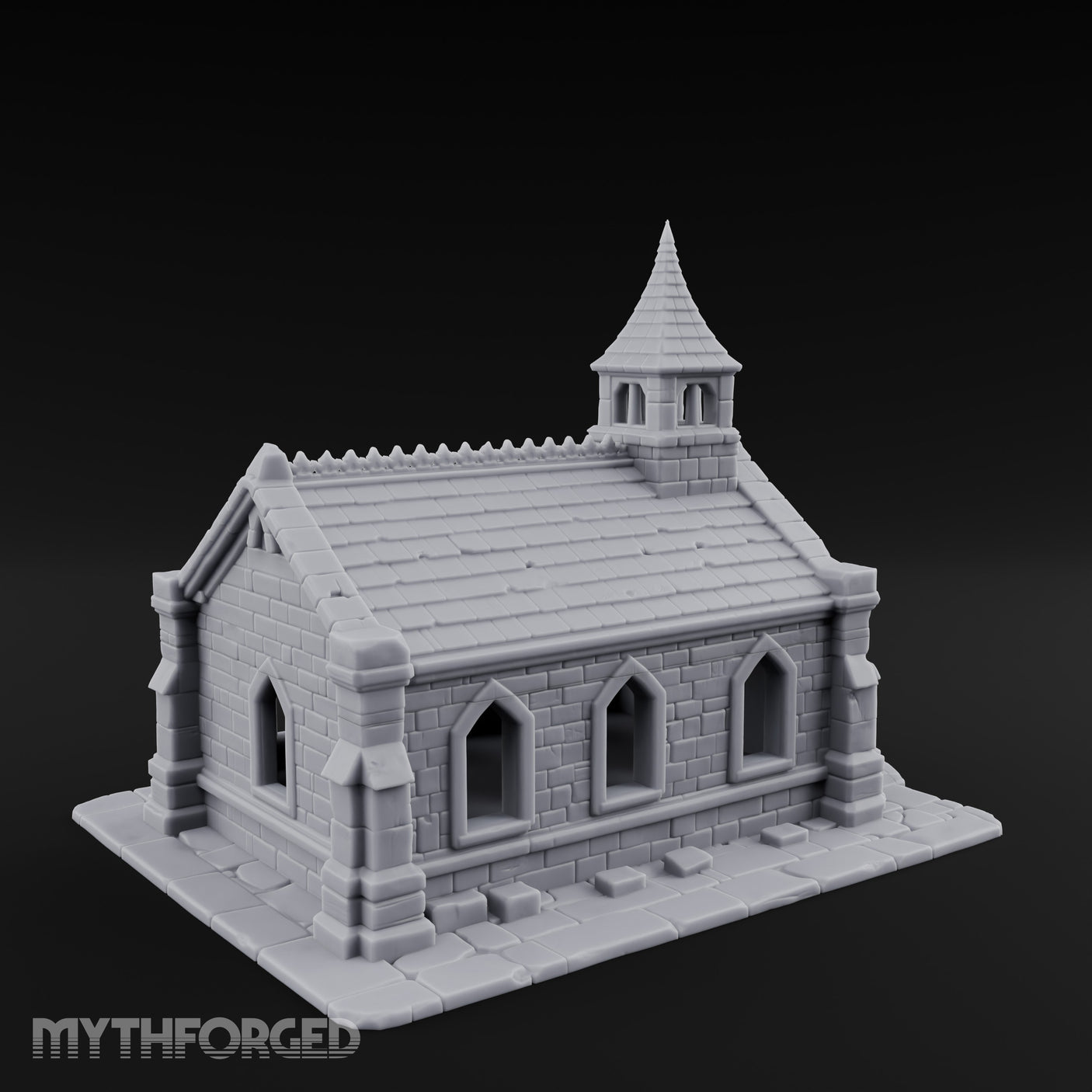 Spire-Capped Arch-Doored Gothic Stone Chapel Miniature for Dungeons and Dragons, Pathfinder or other TTRPGs