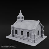 Spire-Capped Arch-Doored Gothic Stone Chapel Miniature for Dungeons and Dragons, Pathfinder or other TTRPGs