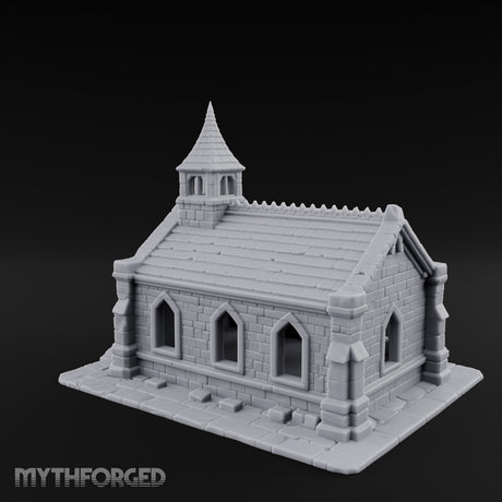 Spire-Capped Arch-Doored Gothic Stone Chapel Miniature for Dungeons and Dragons, Pathfinder or other TTRPGs