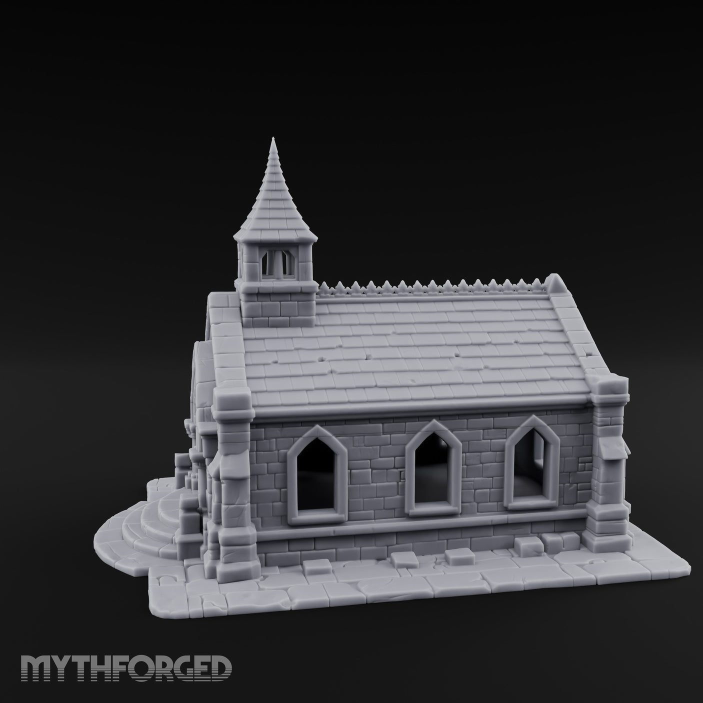 Spire-Capped Arch-Doored Gothic Stone Chapel Miniature for Dungeons and Dragons, Pathfinder or other TTRPGs
