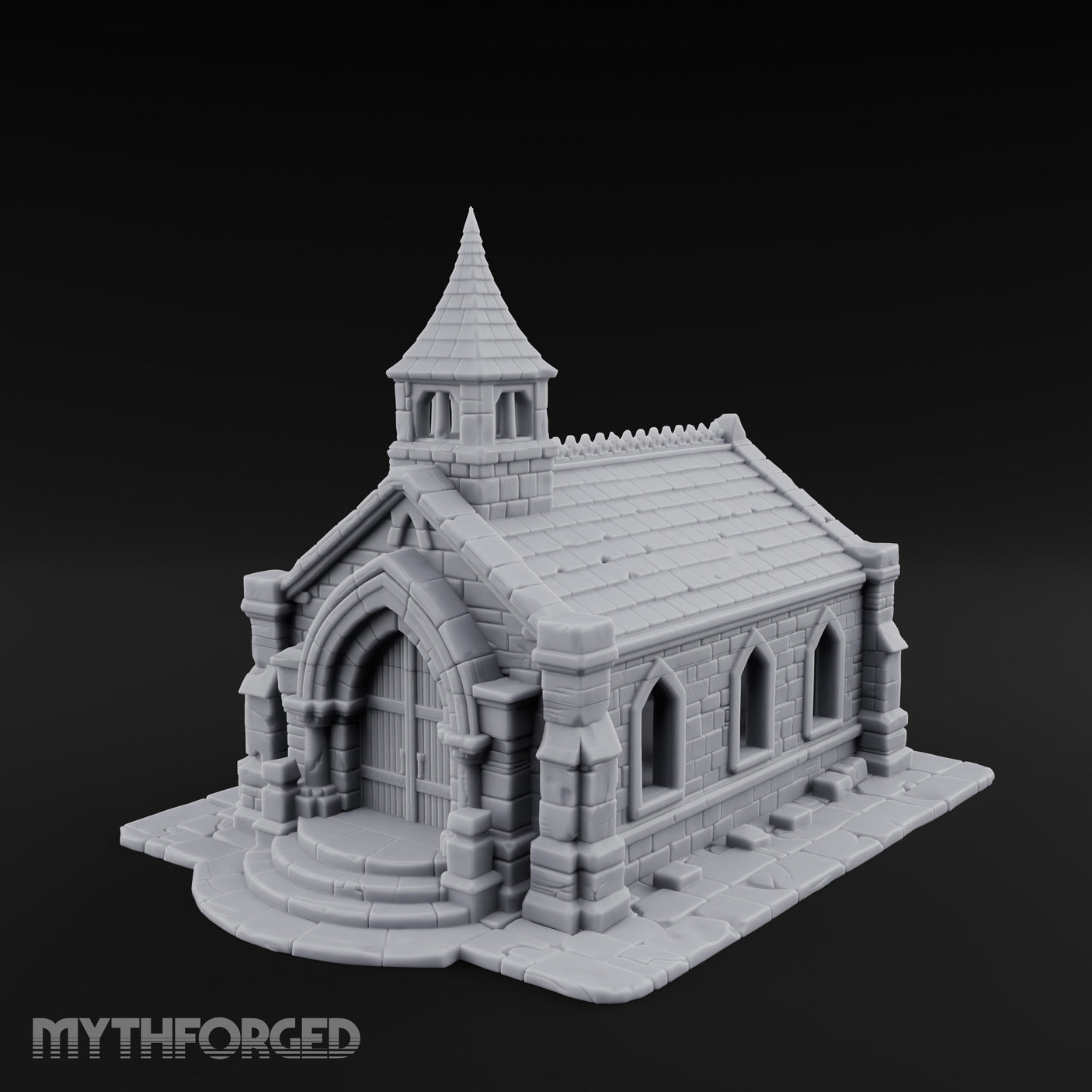 Spire-Capped Arch-Doored Gothic Stone Chapel Miniature for Dungeons and Dragons, Pathfinder or other TTRPGs