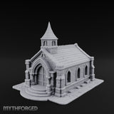 Spire-Capped Arch-Doored Gothic Stone Chapel Miniature for Dungeons and Dragons, Pathfinder or other TTRPGs