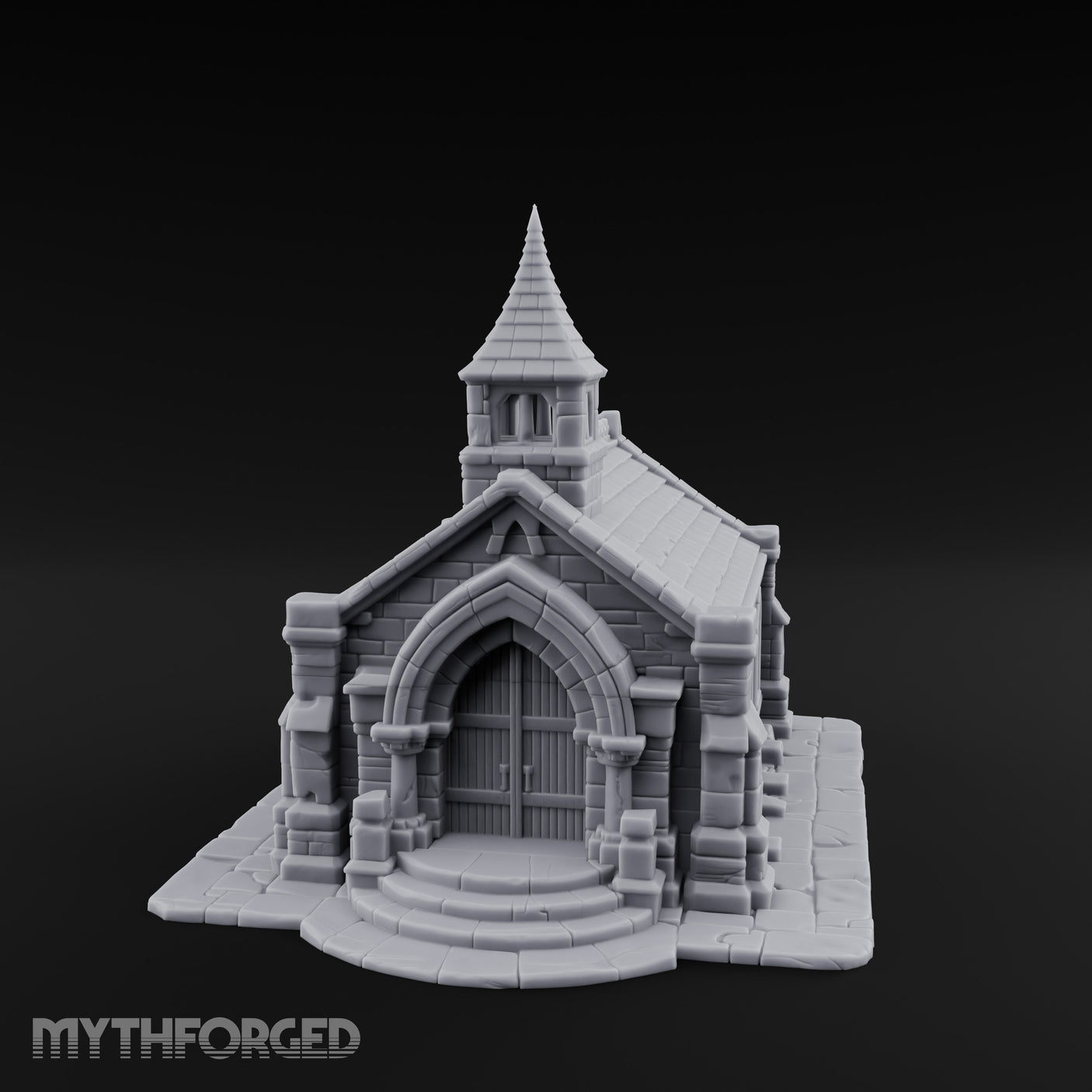 Spire-Capped Arch-Doored Gothic Stone Chapel Miniature for Dungeons and Dragons, Pathfinder or other TTRPGs