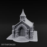 Spire-Capped Arch-Doored Gothic Stone Chapel Miniature for Dungeons and Dragons, Pathfinder or other TTRPGs