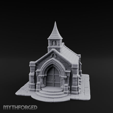 Spire-Capped Arch-Doored Gothic Stone Chapel Miniature for Dungeons and Dragons, Pathfinder or other TTRPGs
