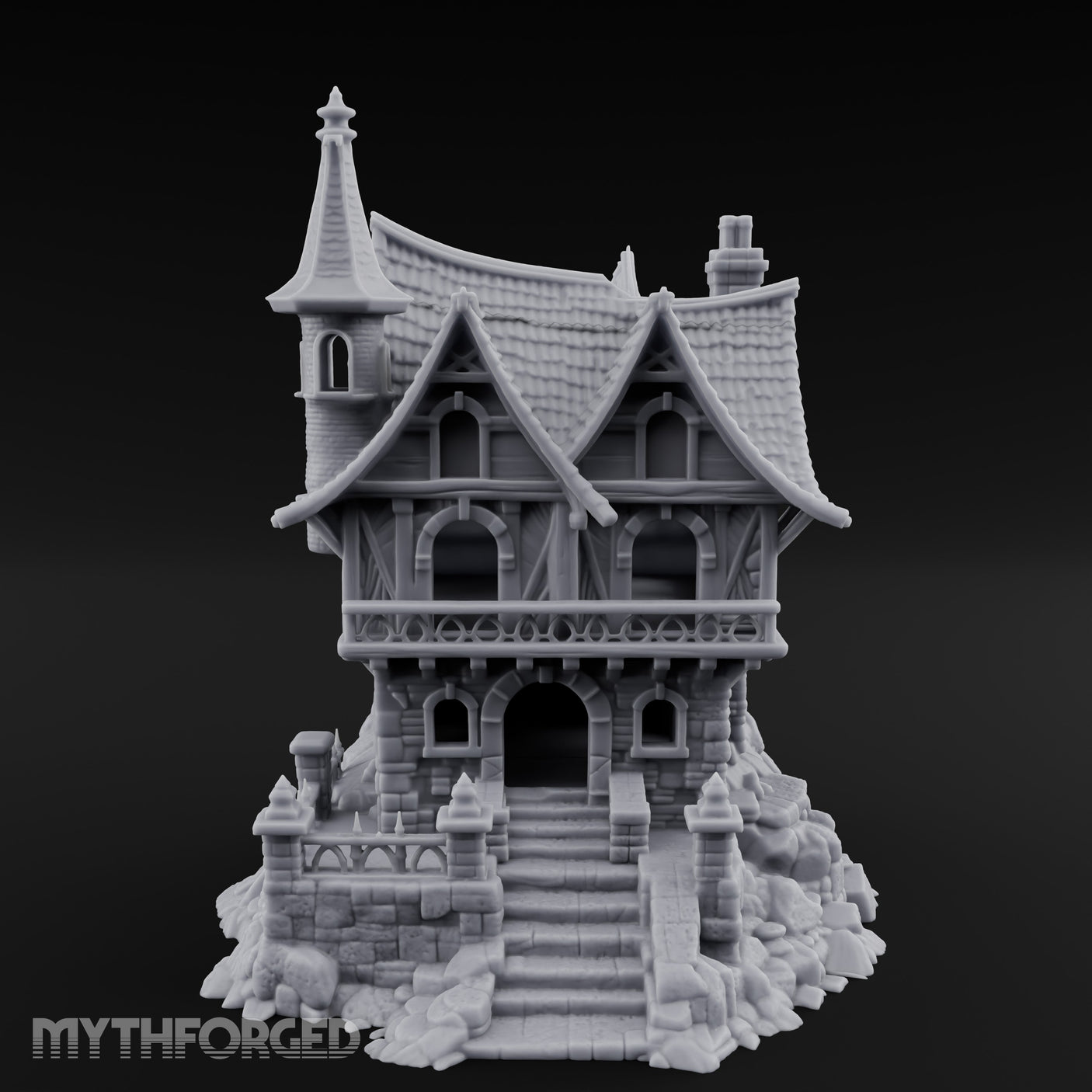 Spire-Crowned Timber-Framed Gothic Townhouse Miniature for Dungeons and Dragons, Pathfinder or other TTRPGs
