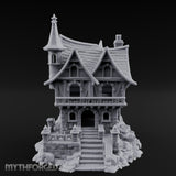 Spire-Crowned Timber-Framed Gothic Townhouse Miniature for Dungeons and Dragons, Pathfinder or other TTRPGs