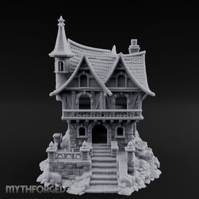 Spire-Crowned Timber-Framed Gothic Townhouse Miniature for Dungeons and Dragons, Pathfinder or other TTRPGs