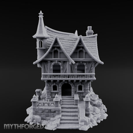 Spire-Crowned Timber-Framed Gothic Townhouse Miniature for Dungeons and Dragons, Pathfinder or other TTRPGs