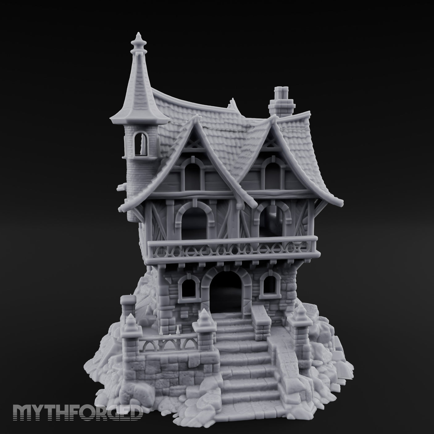Spire-Crowned Timber-Framed Gothic Townhouse Miniature for Dungeons and Dragons, Pathfinder or other TTRPGs