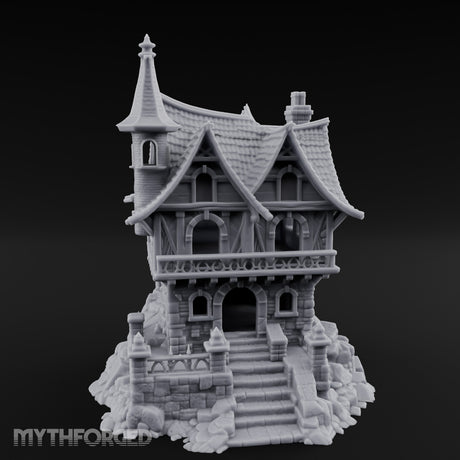 Spire-Crowned Timber-Framed Gothic Townhouse Miniature for Dungeons and Dragons, Pathfinder or other TTRPGs