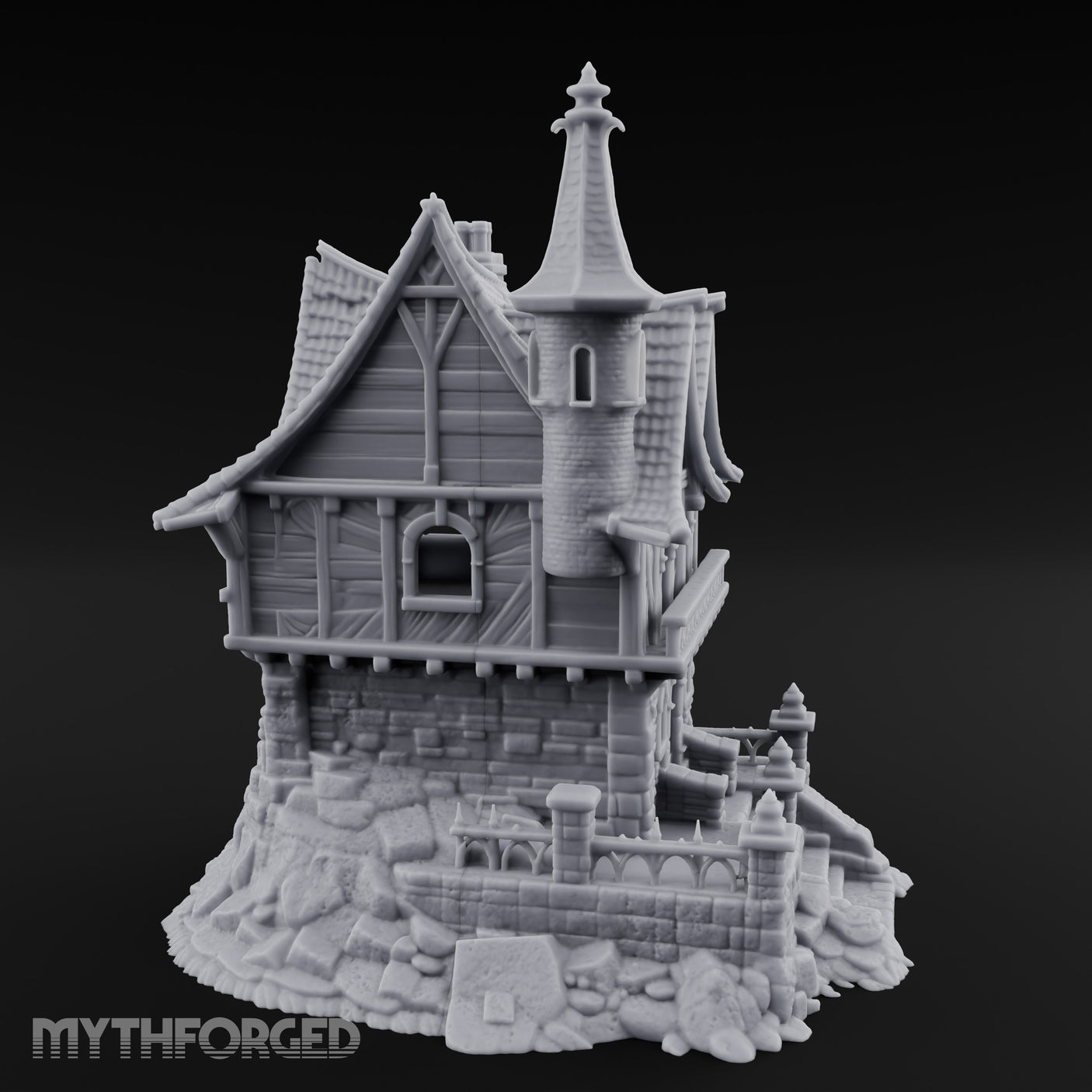 Spire-Crowned Timber-Framed Gothic Townhouse Miniature for Dungeons and Dragons, Pathfinder or other TTRPGs