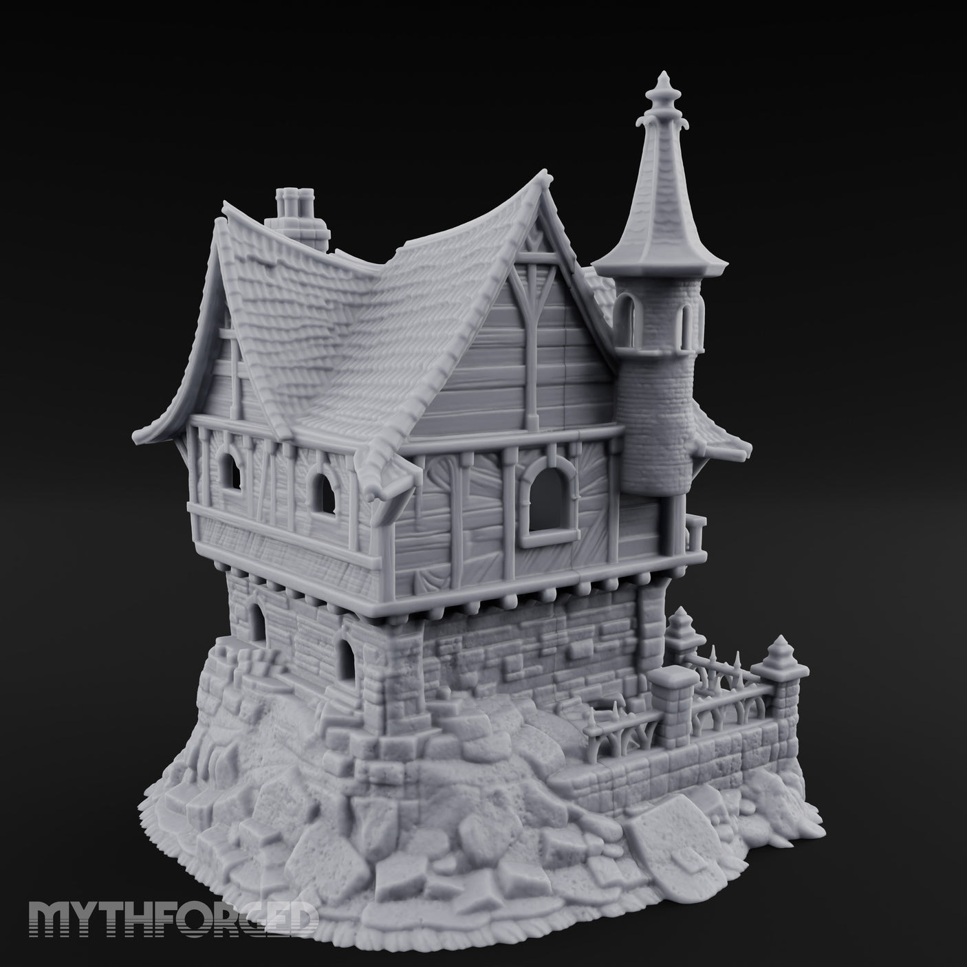 Spire-Crowned Timber-Framed Gothic Townhouse Miniature for Dungeons and Dragons, Pathfinder or other TTRPGs