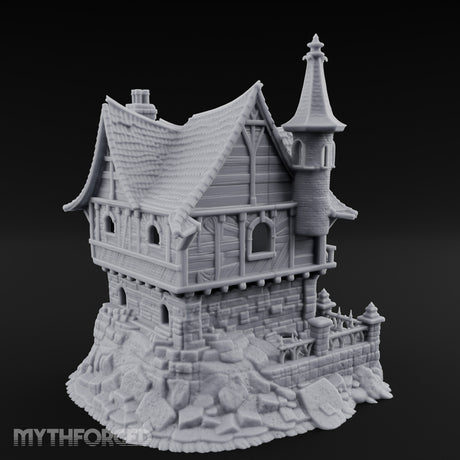 Spire-Crowned Timber-Framed Gothic Townhouse Miniature for Dungeons and Dragons, Pathfinder or other TTRPGs