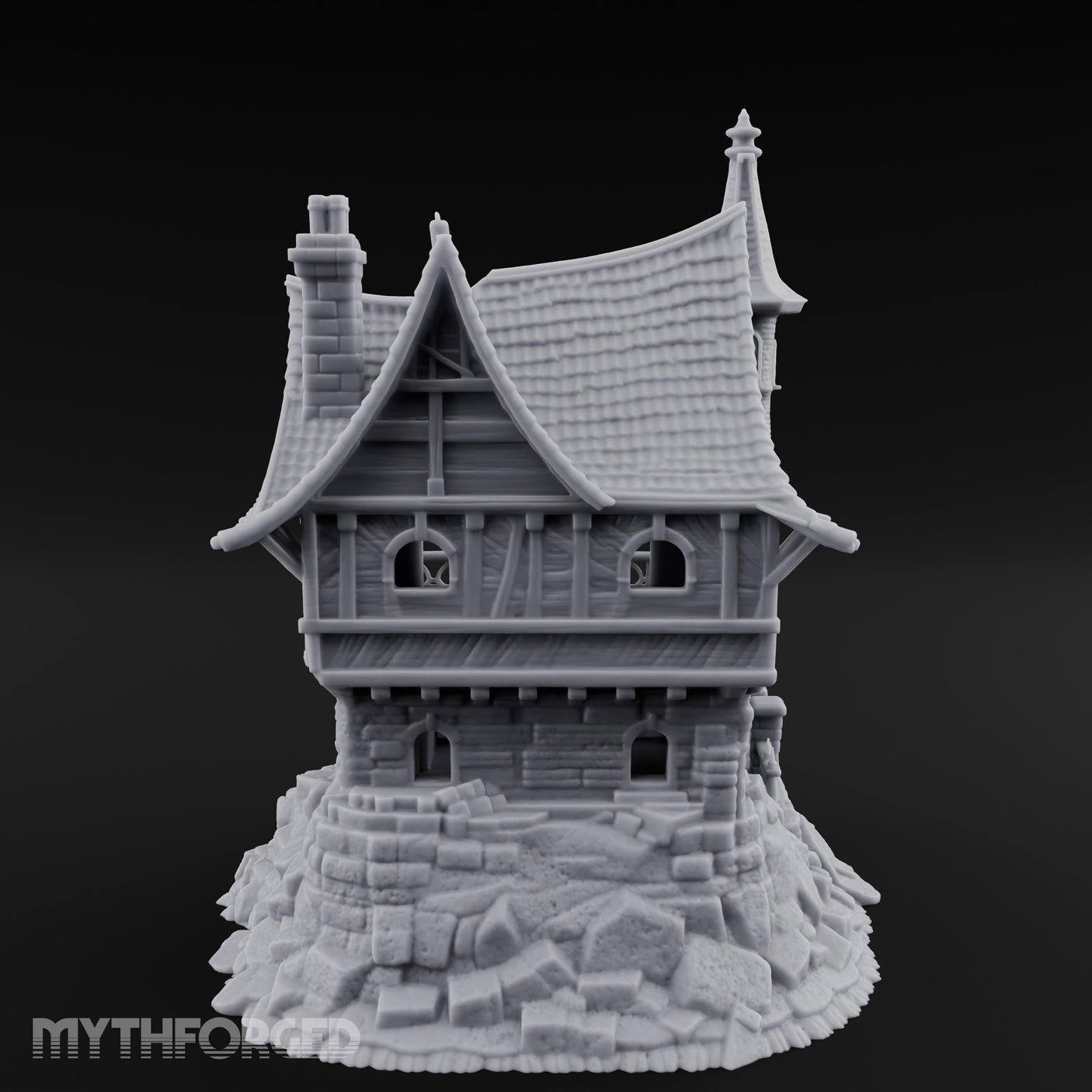 Spire-Crowned Timber-Framed Gothic Townhouse Miniature for Dungeons and Dragons, Pathfinder or other TTRPGs