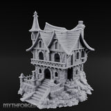 Spire-Crowned Timber-Framed Gothic Townhouse Miniature for Dungeons and Dragons, Pathfinder or other TTRPGs