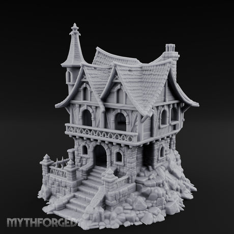 Spire-Crowned Timber-Framed Gothic Townhouse Miniature for Dungeons and Dragons, Pathfinder or other TTRPGs