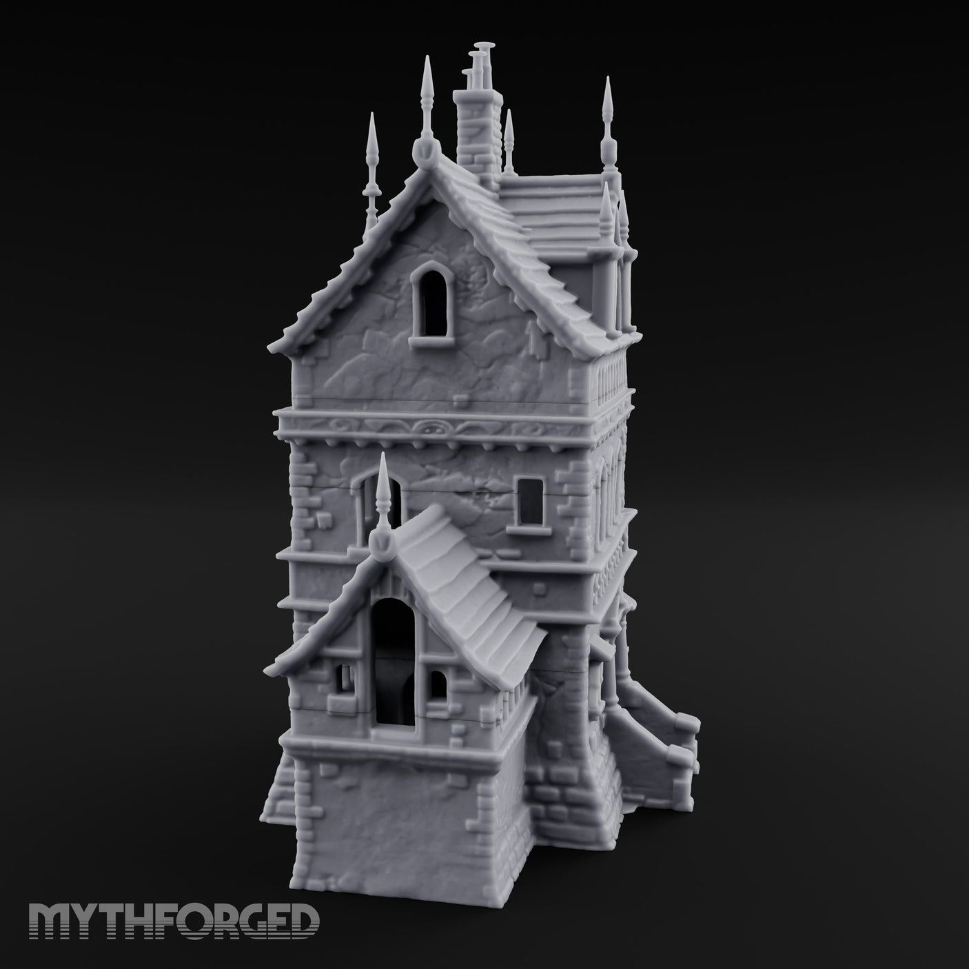 Spire-Tipped Arched-Colonnade Gothic Manor House Miniature for Dungeons and Dragons, Pathfinder or other TTRPGs