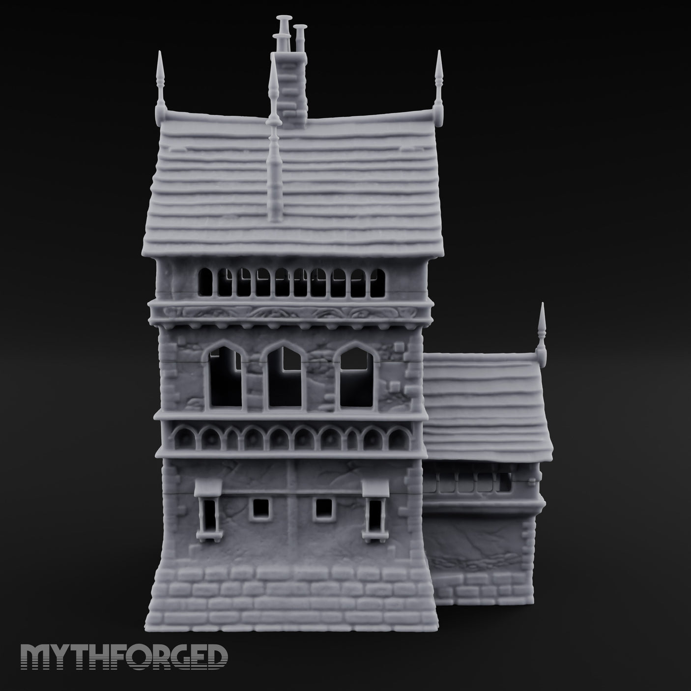 Spire-Tipped Arched-Colonnade Gothic Manor House Miniature for Dungeons and Dragons, Pathfinder or other TTRPGs