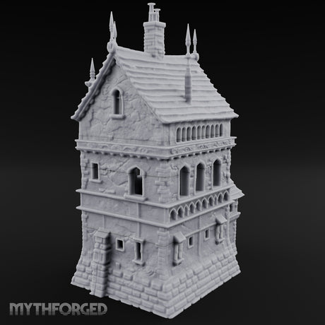 Spire-Tipped Arched-Colonnade Gothic Manor House Miniature for Dungeons and Dragons, Pathfinder or other TTRPGs
