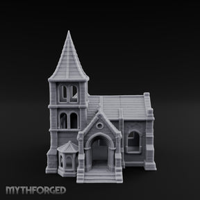 Spire-Topped Arch-Porched Gothic Stone Chapel Miniature for Dungeons and Dragons, Pathfinder or other TTRPGs