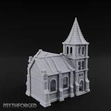 Spire-Topped Arch-Porched Gothic Stone Chapel Miniature for Dungeons and Dragons, Pathfinder or other TTRPGs