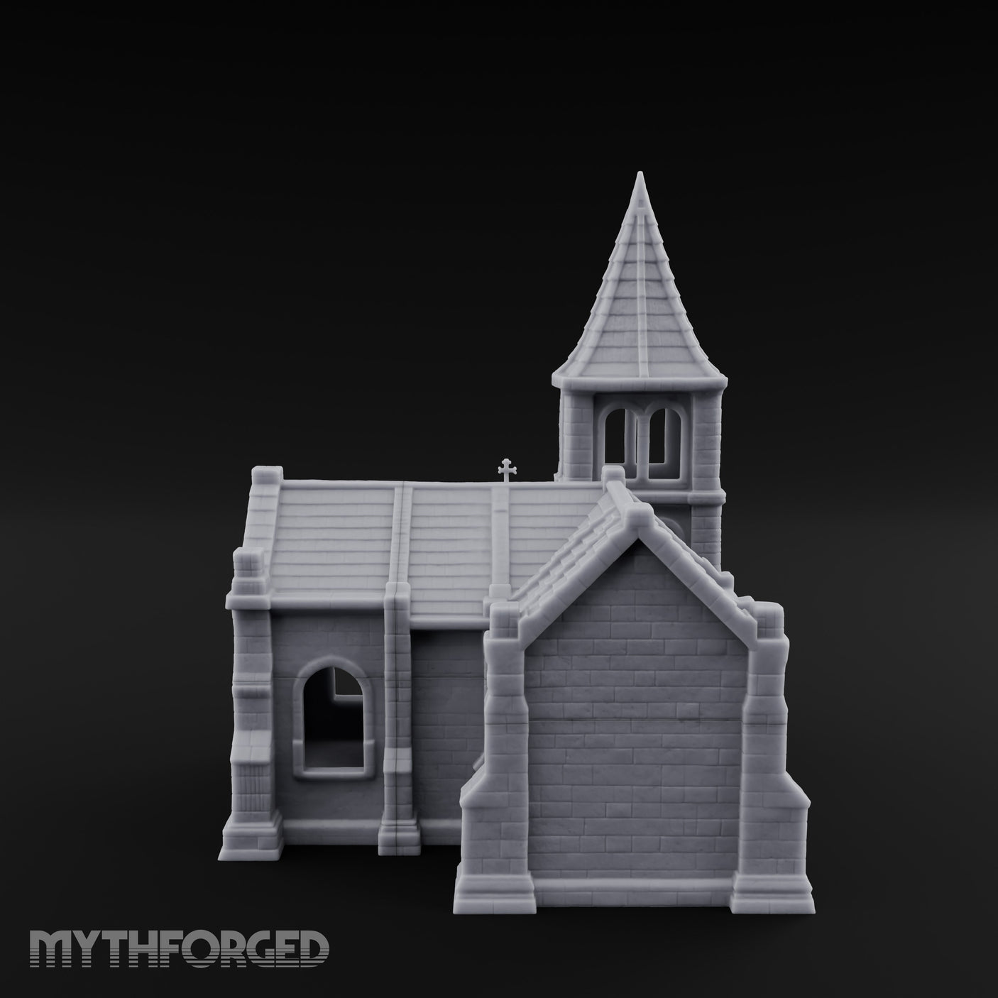 Spire-Topped Arch-Porched Gothic Stone Chapel Miniature for Dungeons and Dragons, Pathfinder or other TTRPGs