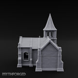 Spire-Topped Arch-Porched Gothic Stone Chapel Miniature for Dungeons and Dragons, Pathfinder or other TTRPGs