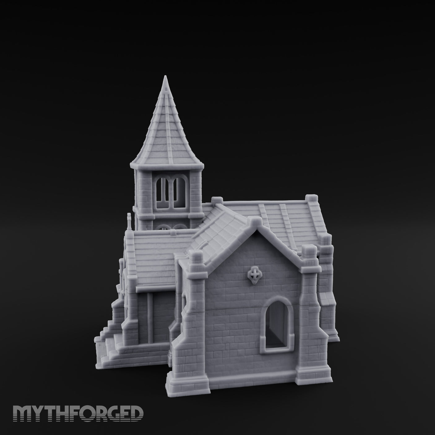 Spire-Topped Arch-Porched Gothic Stone Chapel Miniature for Dungeons and Dragons, Pathfinder or other TTRPGs