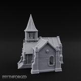 Spire-Topped Arch-Porched Gothic Stone Chapel Miniature for Dungeons and Dragons, Pathfinder or other TTRPGs