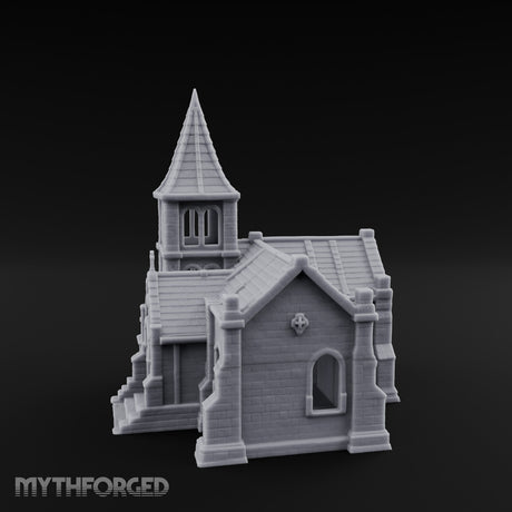 Spire-Topped Arch-Porched Gothic Stone Chapel Miniature for Dungeons and Dragons, Pathfinder or other TTRPGs