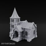 Spire-Topped Arch-Porched Gothic Stone Chapel Miniature for Dungeons and Dragons, Pathfinder or other TTRPGs