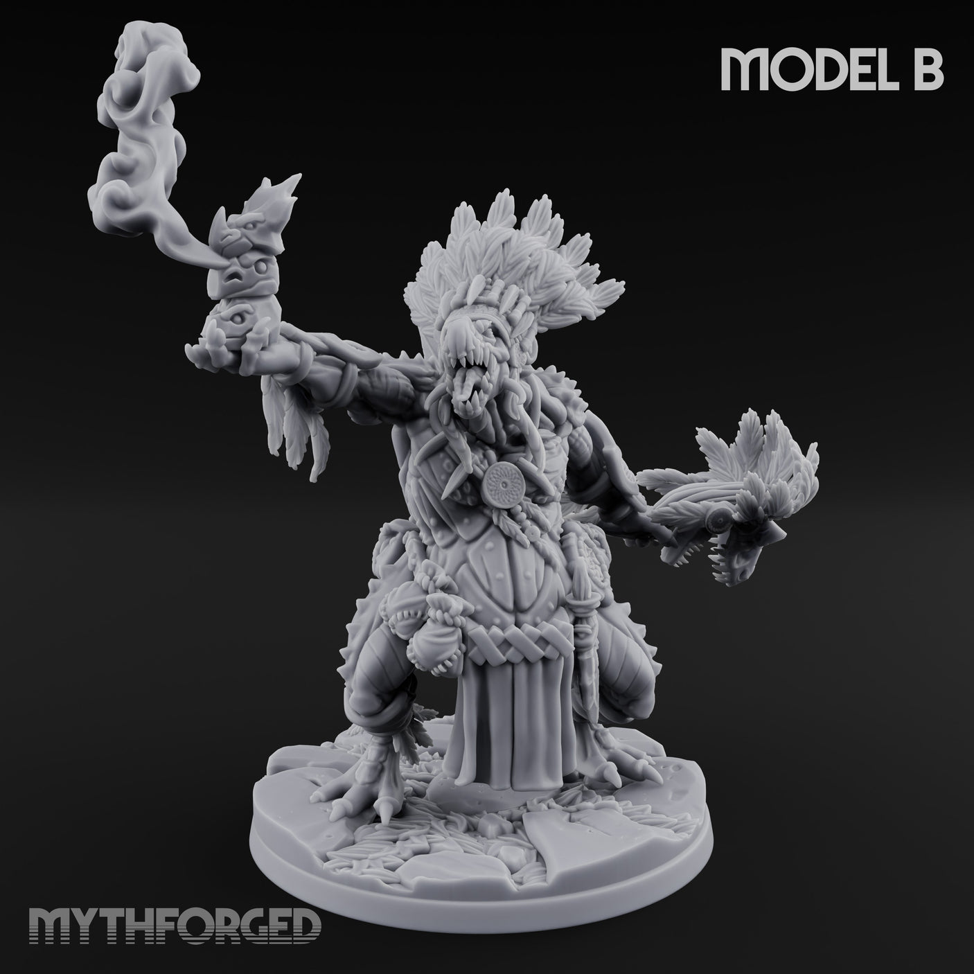 Spirit Channelling Lizardfolk Shaman B Miniature for Dungeons and Dragons, Pathfinder or other TTRPGs