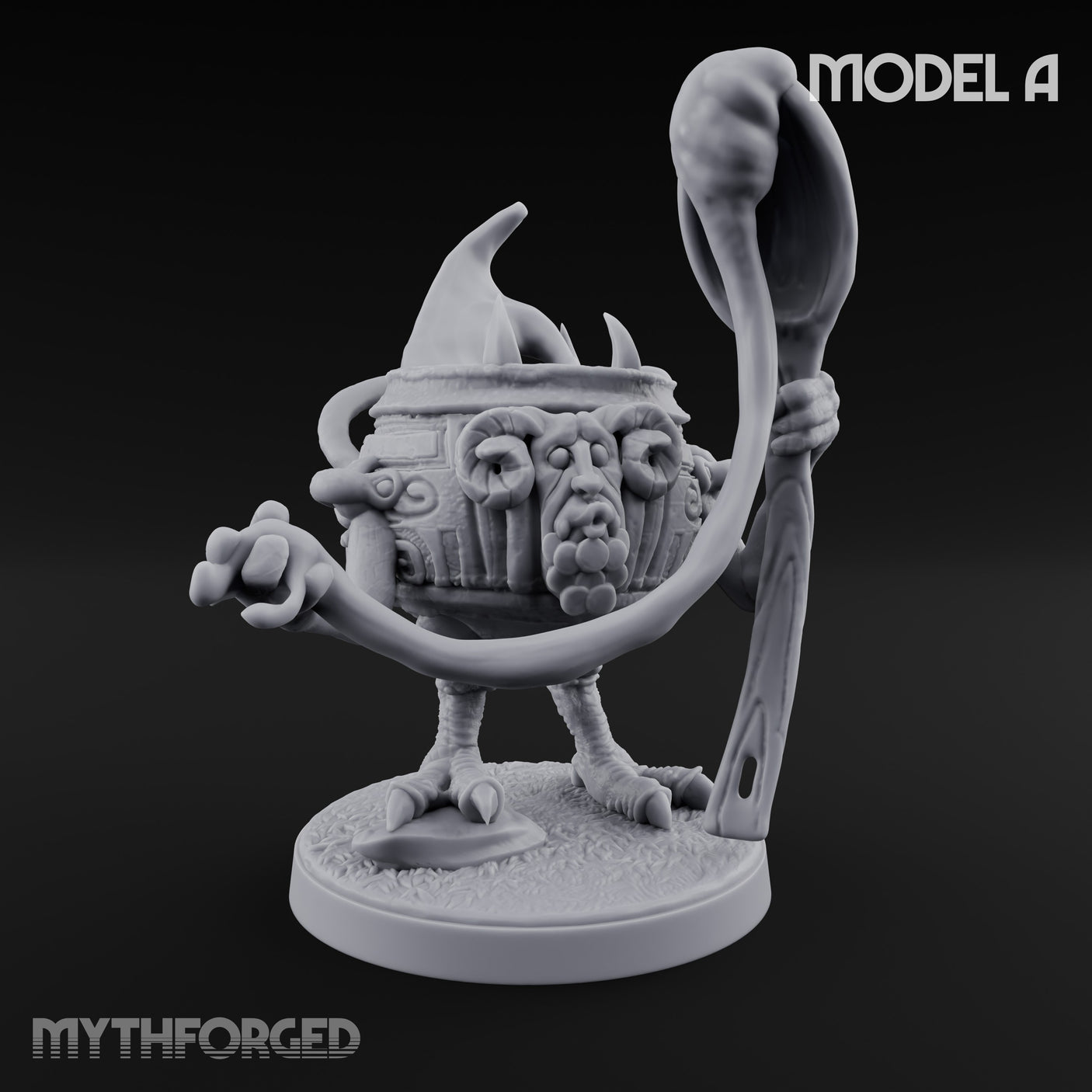 Spoon Wielding Mimic Cauldron A Miniature for Dungeons and Dragons, Pathfinder or other TTRPGs