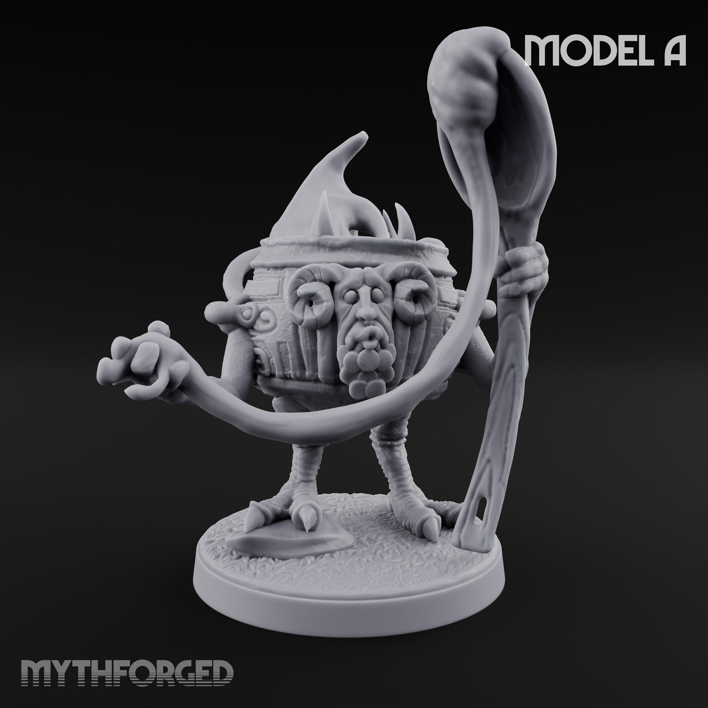 Spoon Wielding Mimic Cauldron A Miniature for Dungeons and Dragons, Pathfinder or other TTRPGs