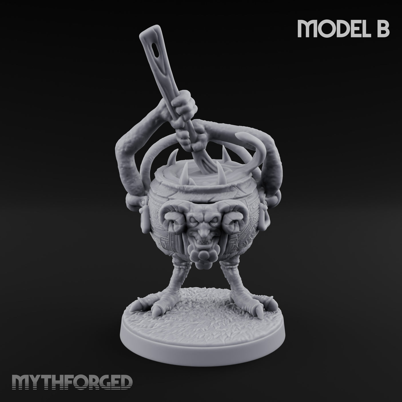 Spoon Wielding Mimic Cauldron B Miniature for Dungeons and Dragons, Pathfinder or other TTRPGs