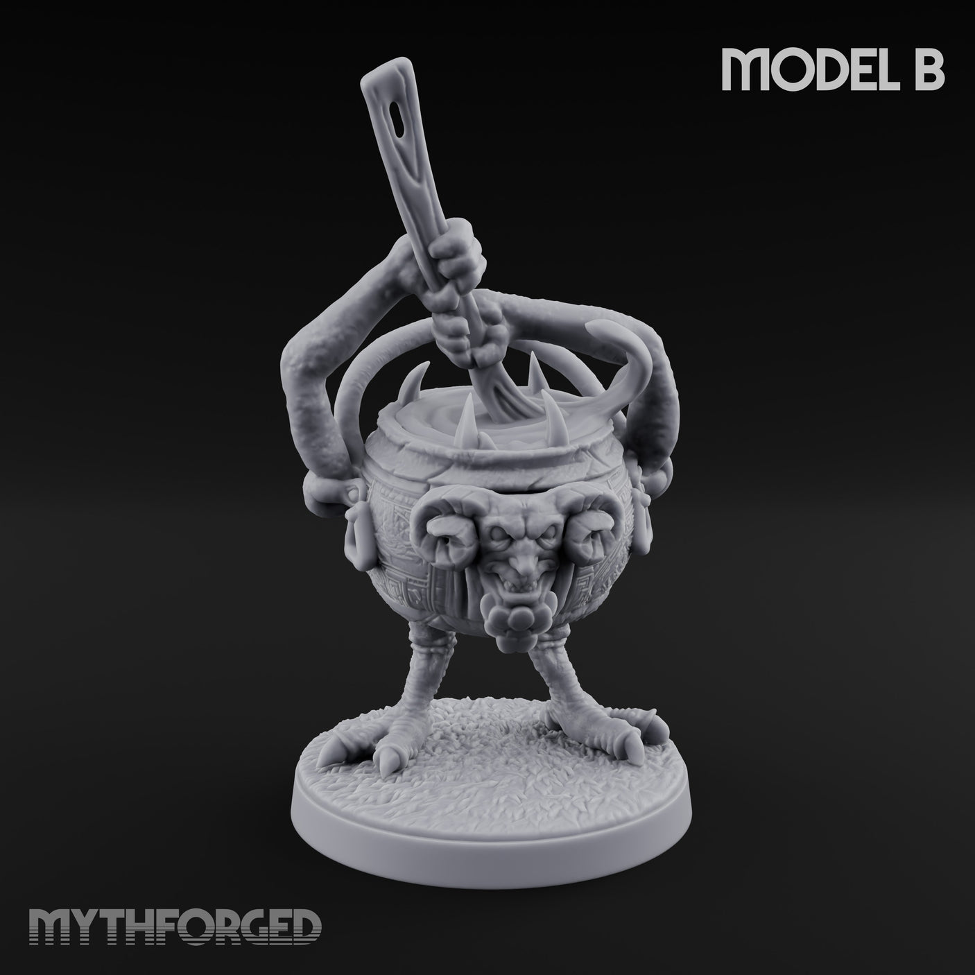 Spoon Wielding Mimic Cauldron B Miniature for Dungeons and Dragons, Pathfinder or other TTRPGs