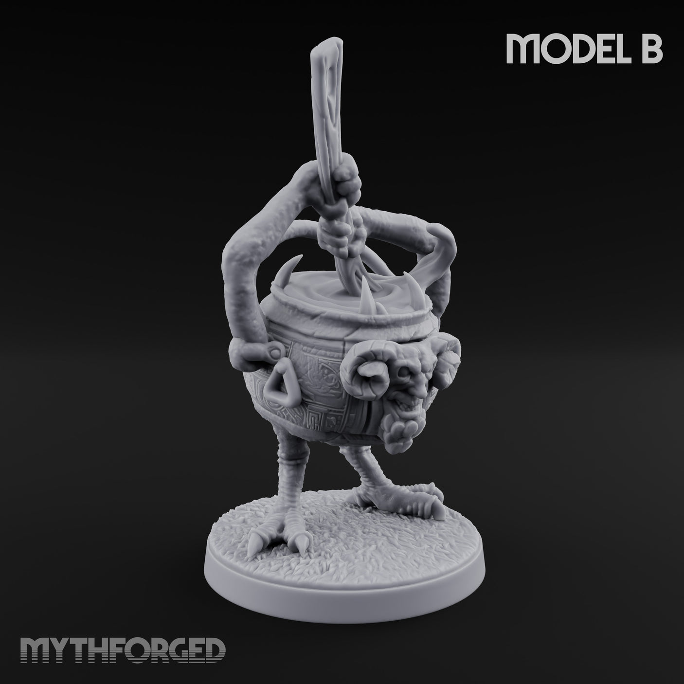 Spoon Wielding Mimic Cauldron B Miniature for Dungeons and Dragons, Pathfinder or other TTRPGs