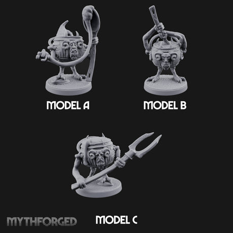 Spoon Wielding Mimic Cauldrons Miniature for Dungeons and Dragons, Pathfinder or other TTRPGs