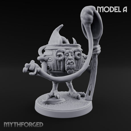 Spoon Wielding Mimic Cauldrons Miniature for Dungeons and Dragons, Pathfinder or other TTRPGs