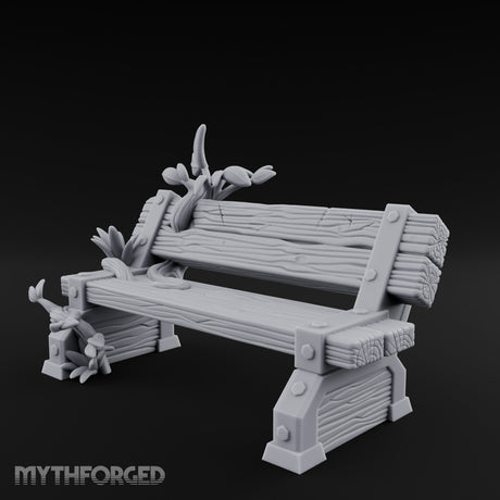 Sprout-Split Bolt-Planked Garden Park Bench Miniature for Dungeons and Dragons, Pathfinder or other TTRPGs