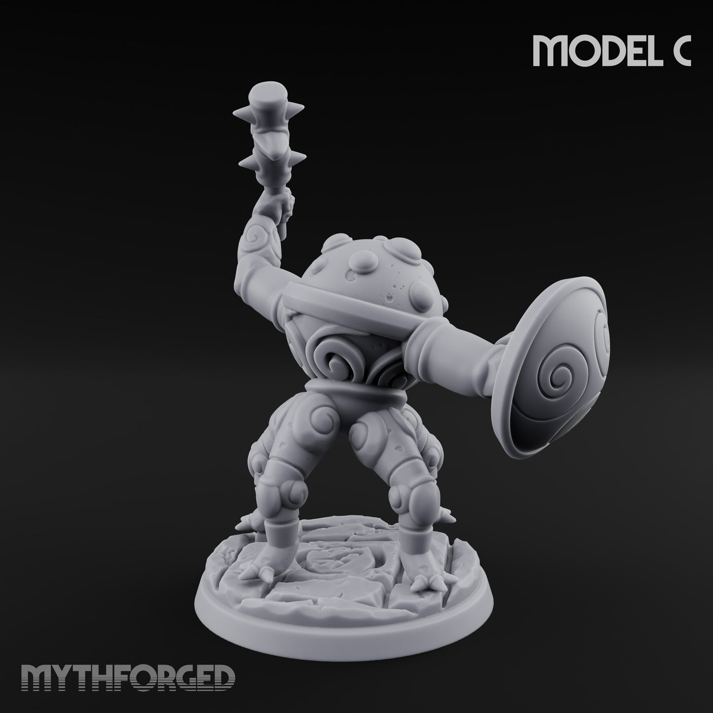 Staff And Shield Bearing Bulbous Automaton C Miniature for Dungeons and Dragons, Pathfinder or other TTRPGs